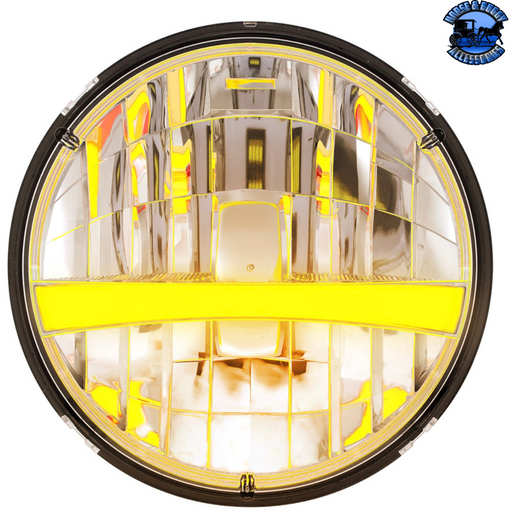 Tan ULTRALIT - High Power LED 7" Headlight With Turn Signal & White Position Light Bar (Choose Color) LED Headlight Amber