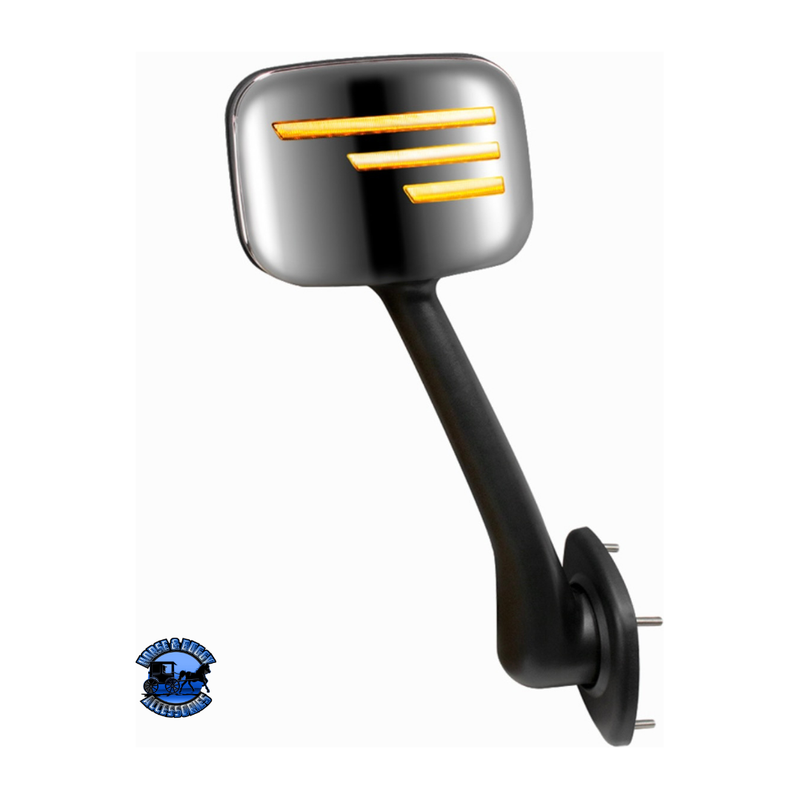 CHROME HOOD MIRROR ASSEMBLY WITH SEQUENTIAL LED TURN SIGNAL FOR 2008-2017 FREIGHTLINER CASCADIA (Choose Side) Mirror Chrome & Black / Passenger's Side Dark Slate Gray