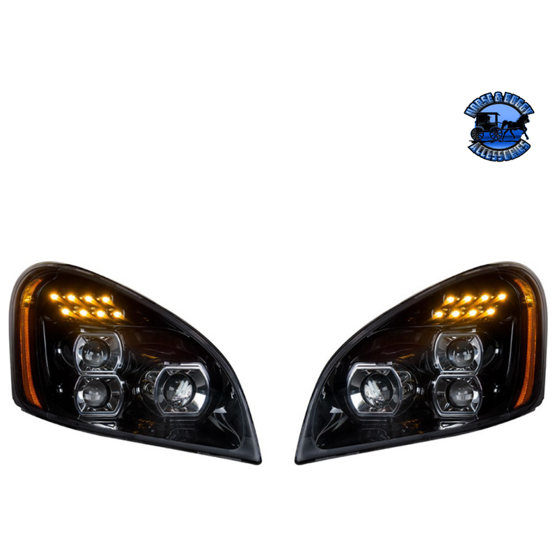 UP-35788 "Blackout" LED Headlight Set For 2008-2017 Freightliner Cascadia (Pair) #35788 LED Headlight Black
