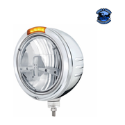 STAINLESS STEEL BULLET EMBOSSED STRIPE HEADLIGHT 5 LED BULB & DUAL MODE LED SIGNAL (Choose Color) universal headlight Amber Light Gray