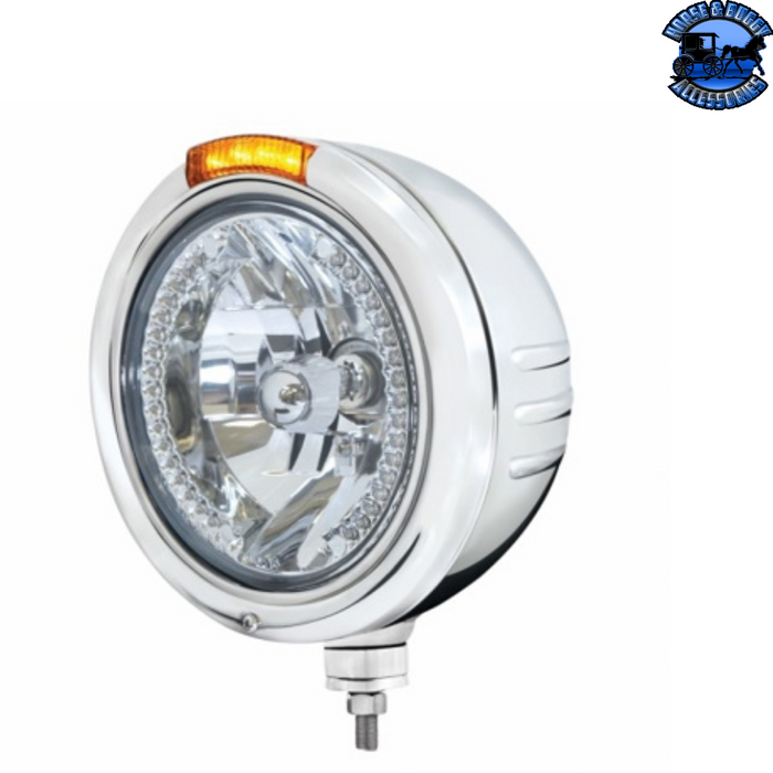 Light Gray STAINLESS STEEL CLASSIC EMBOSSED STRIPE HEADLIGHT H4 WITH AMBER LED & DUAL MODE LED SIGNAL (Choose Color) HEADLIGHT Amber