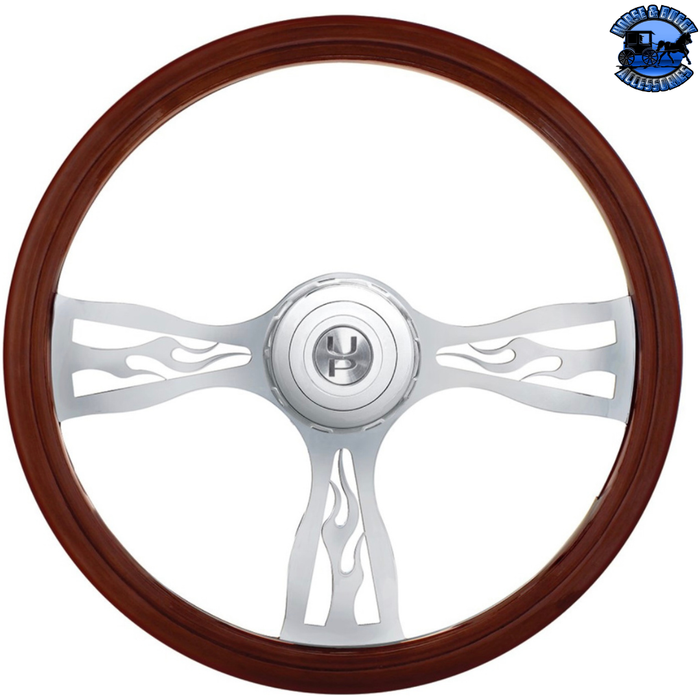 Light Gray 18" Flame Style Wood Steering Wheel With Hub & Horn Button Kit For Peterbilt (2006+) & Kenworth (2003+) #88180 steering wheel