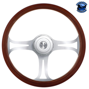 18" BLADE STYLE WOOD STEERING WHEEL WITH HUB & HORN BUTTON KIT FOR PETERBILT (2006+) & KENWORTH (2003+) #88183 steering wheel Saddle Brown
