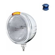 STAINLESS STEEL BULLET EMBOSSED STRIPE HEADLIGHT 6014 & DUAL MODE LED SIGNAL (Choose Color) universal headlight Amber Gray