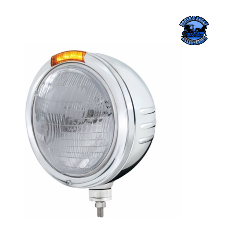STAINLESS STEEL BULLET EMBOSSED STRIPE HEADLIGHT 6014 & DUAL MODE LED SIGNAL (Choose Color) universal headlight Amber Gray