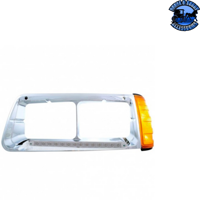 Light Gray 14 LED HEADLIGHT BEZEL WITH TURN SIGNAL FOR 1989-2009 FREIGHTLINER FLD (Choose Color) (Choose Side) Headlight Bezel Clear / Driver's Side