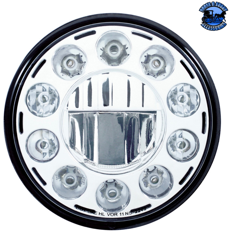 ULTRALIT - 11 High Power LED 7" Crystal Headlight - Chrome #31355 LED Headlight Black