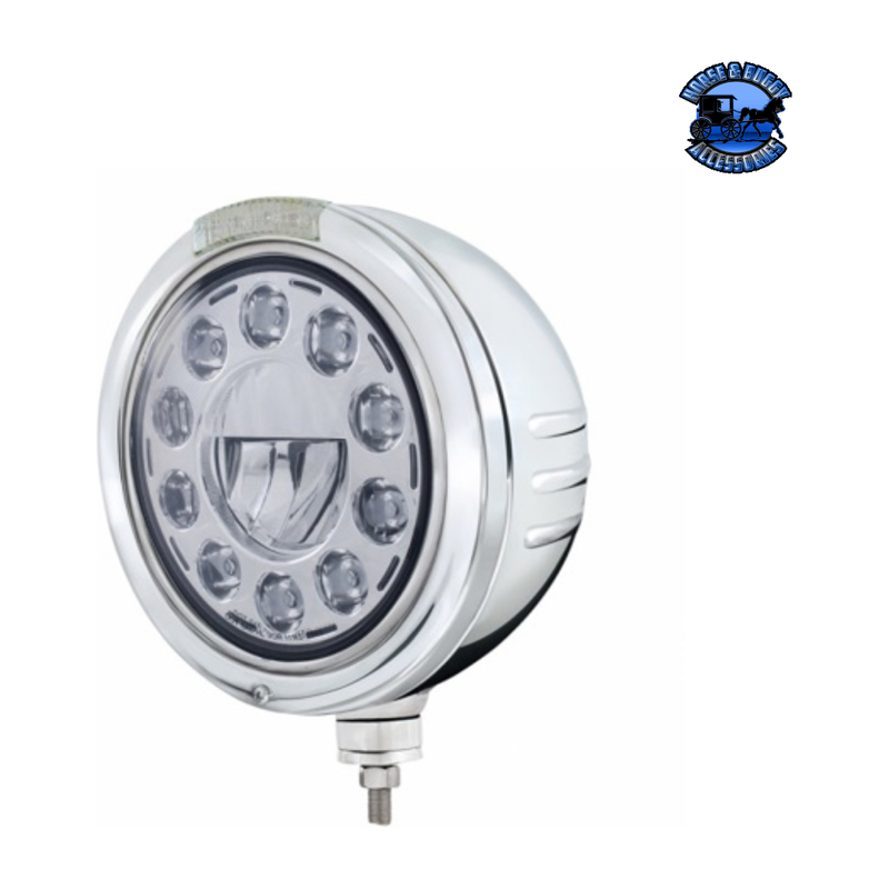 STAINLESS STEEL BULLET EMBOSSED STRIPE HEADLIGHT 11 LED BULB & DUAL MODE LED SIGNAL (Choose Color) universal headlight Clear Light Gray