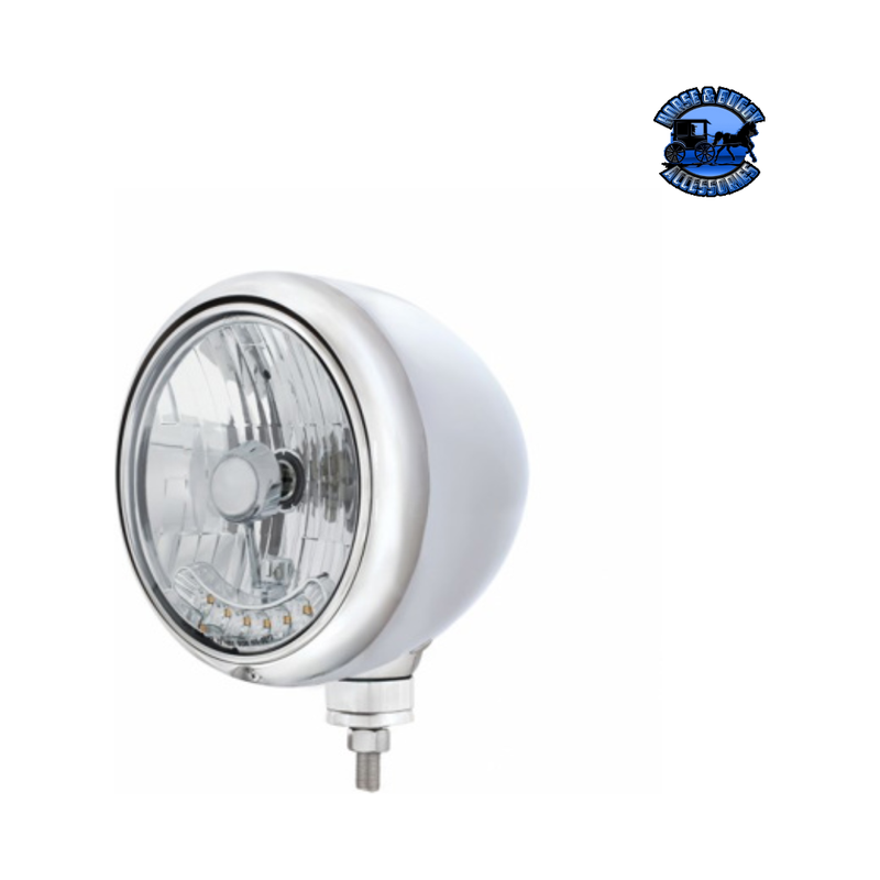 GUIDE 682-C STYLE HEADLIGHT H4 BULB WITH 6 AMBER LED (Choose Color) HEADLIGHT Stainless,Chrome Light Gray