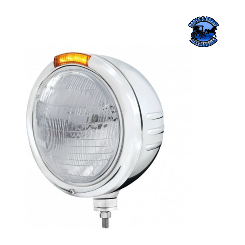 STAINLESS STEEL CLASSIC EMBOSSED STRIPE HEADLIGHT 6014 & DUAL MODE LED SIGNAL (Choose Color) universal headlight Amber Light Gray