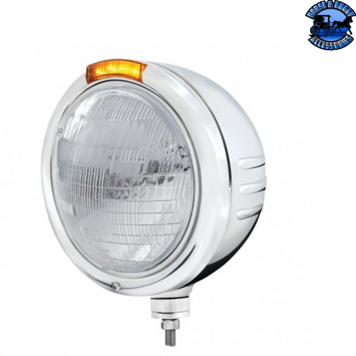 Light Gray STAINLESS STEEL CLASSIC EMBOSSED STRIPE HEADLIGHT 6014 & DUAL MODE LED SIGNAL (Choose Color) universal headlight Amber