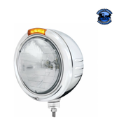 STAINLESS STEEL CLASSIC EMBOSSED STRIPE HEADLIGHT H6024 & DUAL MODE LED SIGNAL (Choose Color) HEADLIGHT Amber Light Gray
