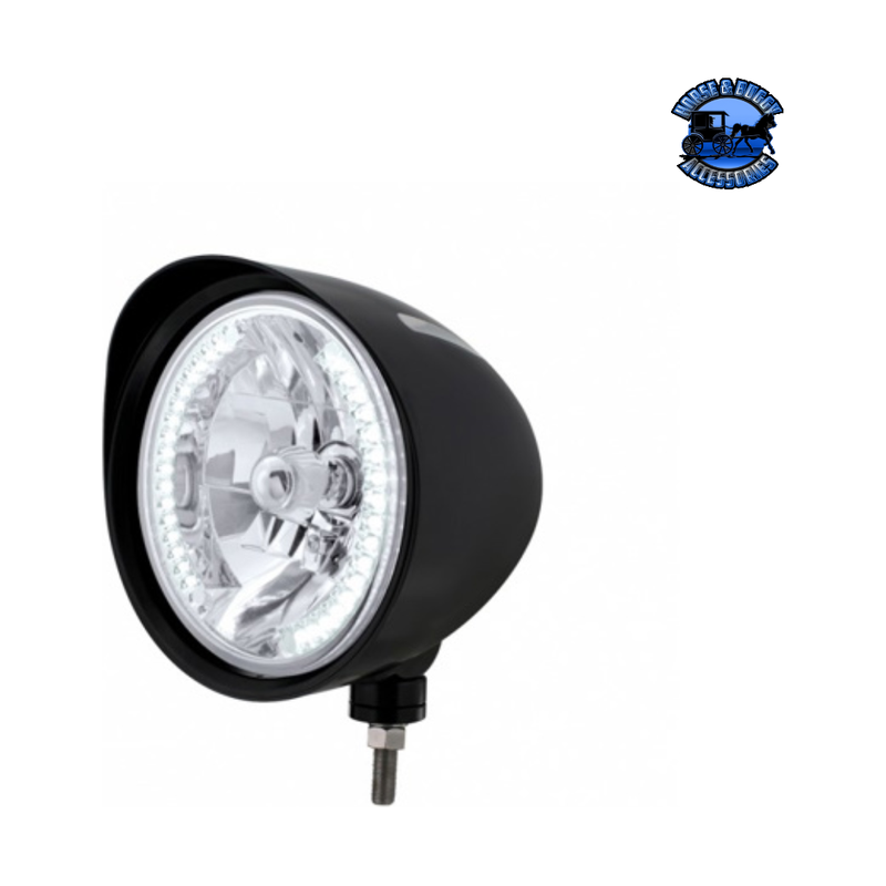 Black "Billet" Style Groove Headlight With Visor H4 Bulb With 34 White LED #32682 HEADLIGHT Light Gray