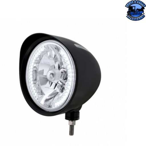 Light Gray Black "Billet" Style Groove Headlight With Visor H4 Bulb With 34 White LED #32682 HEADLIGHT
