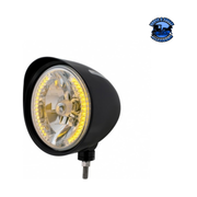 Black "Billet" Style Groove Headlight With Visor H4 Bulb With 34 Amber LED #32681 HEADLIGHT Tan