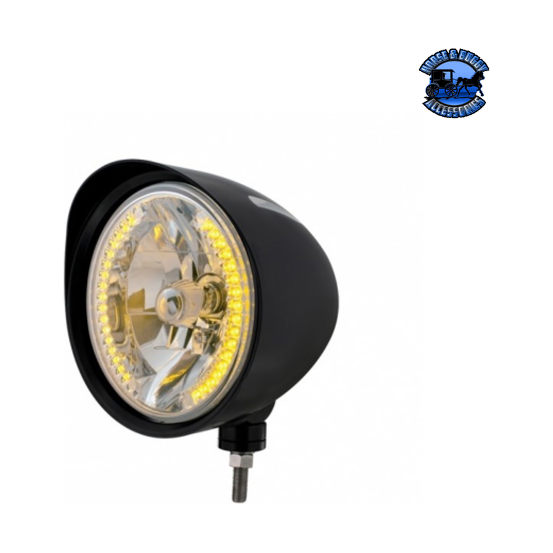 Black "Billet" Style Groove Headlight With Visor H4 Bulb With 34 Amber LED #32681 HEADLIGHT Tan