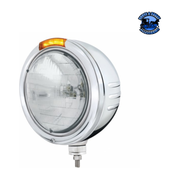 STAINLESS STEEL BULLET EMBOSSED STRIPE HEADLIGHT H6024 & DUAL MODE LED SIGNAL (Choose Color) universal headlight Amber Light Gray