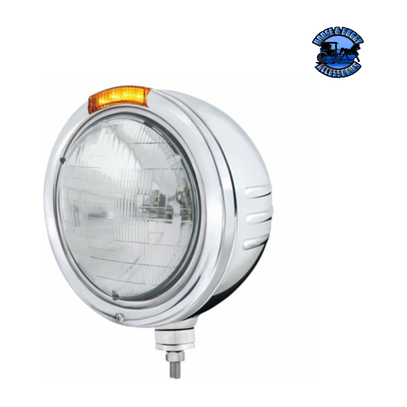 STAINLESS STEEL BULLET EMBOSSED STRIPE HEADLIGHT H6024 & DUAL MODE LED SIGNAL (Choose Color) universal headlight Amber Light Gray