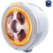 STAINLESS STEEL BULLET HALF MOON HEADLIGHT LED PROJECTION HEADLIGHT & LED TURN SIGNAL (Choose Color) LED Headlight Clear Light Gray