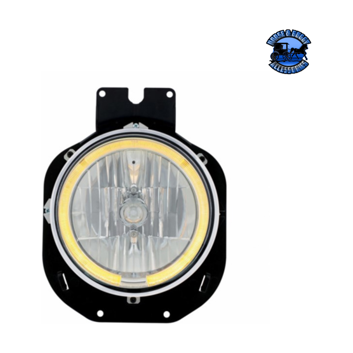 Gray Crystal Headlight With Amber LED Halo Ring For 1996-2005 Freightliner Century #31281 Crystal Headlight