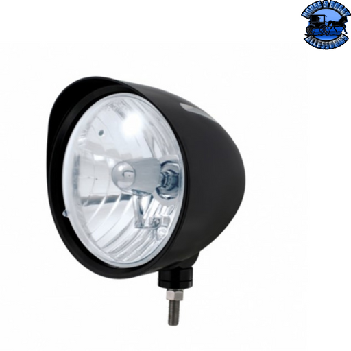 Light Gray Black "Billet" Style Groove Headlight With Visor Crystal H4 Bulb #32680 HEADLIGHT