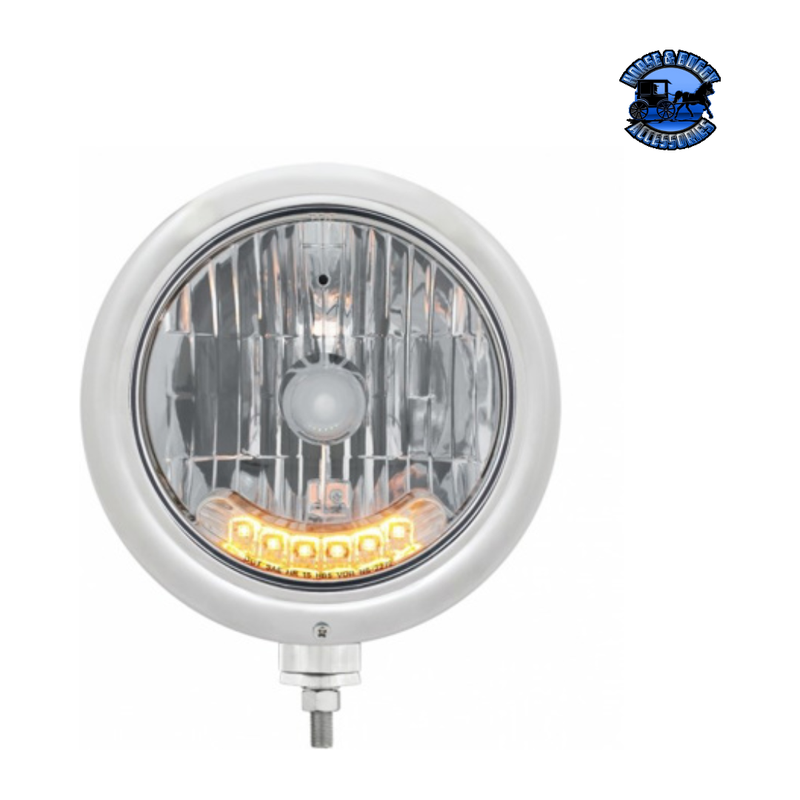 CHROME CLASSIC HEADLIGHT H4 BULB WITH 6 AMBER LED (Choose Color) HEADLIGHT Stainless Gray