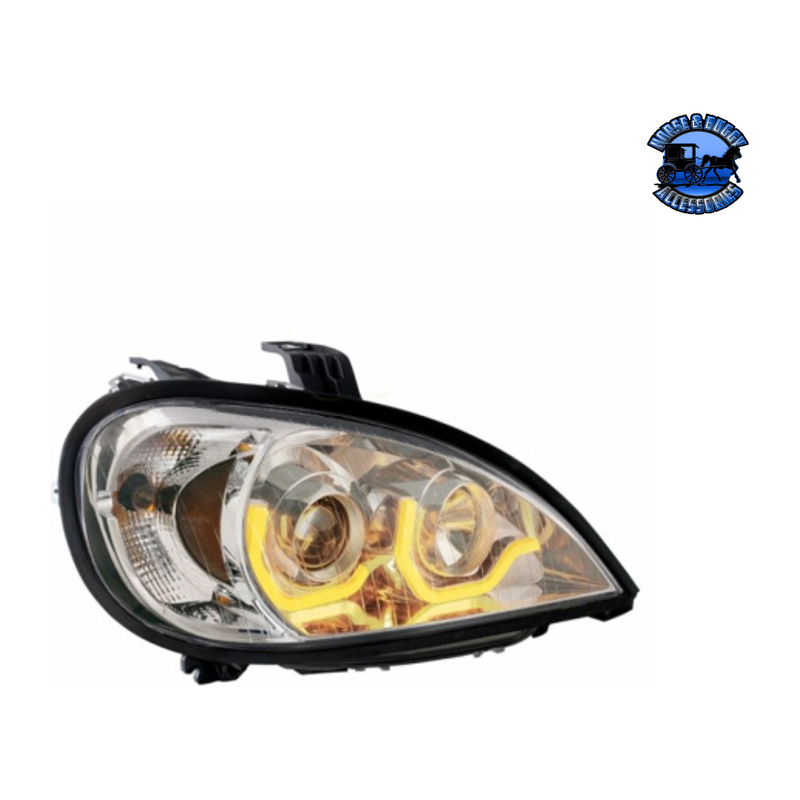 PROJECTION HEADLIGHT WITH DUAL FUNCTION LIGHT BAR FOR 2001-2020 FREIGHTLINER COLUMBIA (Choose Color) (Choose Side) HEADLIGHT Chrome / Passenger's Side Tan