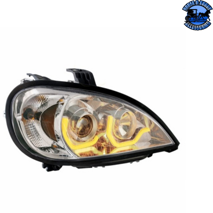 Tan PROJECTION HEADLIGHT WITH DUAL FUNCTION LIGHT BAR FOR 2001-2020 FREIGHTLINER COLUMBIA (Choose Color) (Choose Side) HEADLIGHT Chrome / Passenger's Side