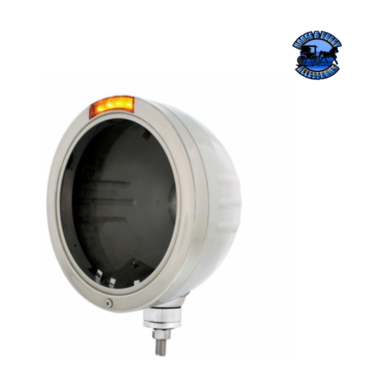 STAINLESS STEEL BULLET EMBOSSED STRIPE HEADLIGHT NO BULB WITH LED SIGNAL (Choose Color) HEADLIGHT Amber Dark Slate Gray