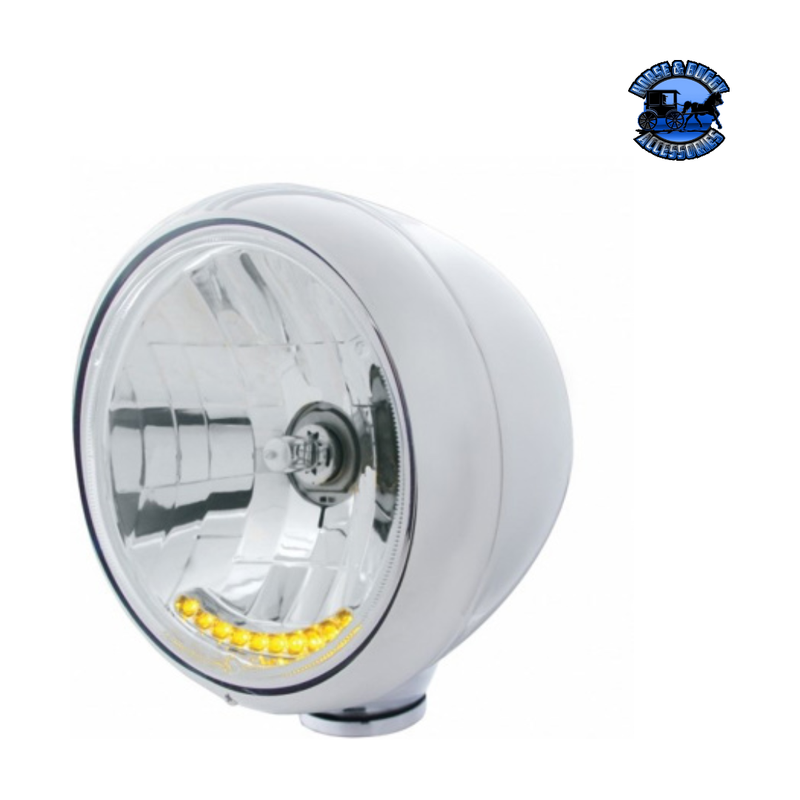 GUIDE 682-C STYLE HEADLIGHT H4 BULB WITH 10 AMBER LED (Choose Color) HEADLIGHT Stainless Light Gray