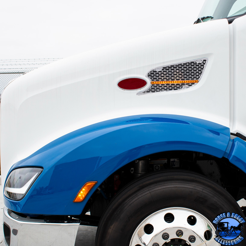 CHROME AIR INTAKE GRILLE WITH REFLECTOR LED LIGHT FOR 2012-2021 PETERBILT 579 (Choose Lens Color) (Choose Side) Air Intake Amber / Driver' Side,Amber / Passenger's Side,Clear / Driver' Side,Clear / Passenger's Side Lavender