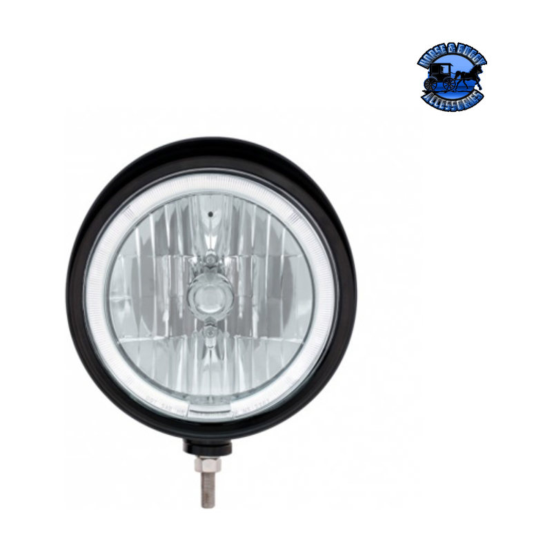 BLACK "BILLET" STYLE GROOVE HEADLIGHT WITH VISOR 9007 BULB WITH LED HALO RIM (Choose Color) HEADLIGHT Amber,White Gray