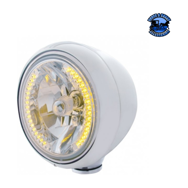 GUIDE 682-C STYLE HEADLIGHT H4 BULB WITH 34 AMBER LED (Choose Color) HEADLIGHT Stainless,Chrome Gray