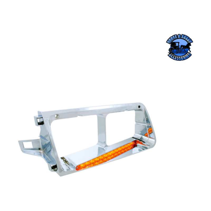 14 LED HEADLIGHT BEZEL FOR 1989-2009 FREIGHTLINER FLD (Choose Color) (Choose Side) LED Headlight Bezel Amber / Passenger's Side Light Gray