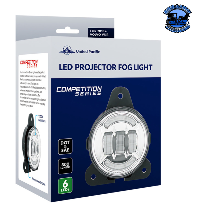 6 LED COMPETITION SERIES PROJECTOR FOG LIGHT FOR 2018-2024 VOLVO VNR (Choose Finish) FOG LIGHT Chrome,Black Midnight Blue