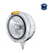 STAINLESS STEEL BULLET EMBOSSED STRIPE HEADLIGHT CRYSTAL H4 & DUAL MODE LED SIGNAL (Choose Color) universal headlight Amber Light Gray