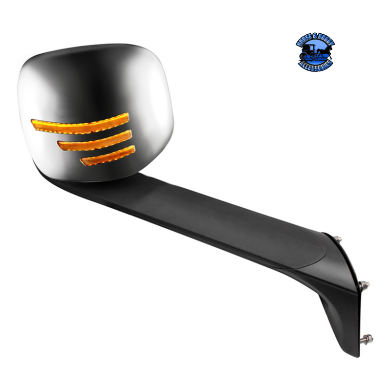 CHROME HOOD MIRROR ASSEMBLY W/ SEQUENTIAL LED LIGHTS FOR 2018-2024 FREIGHTLINER CASCADIA - HEATED (Choose Side) Mirror Passenger's Side Dark Slate Gray