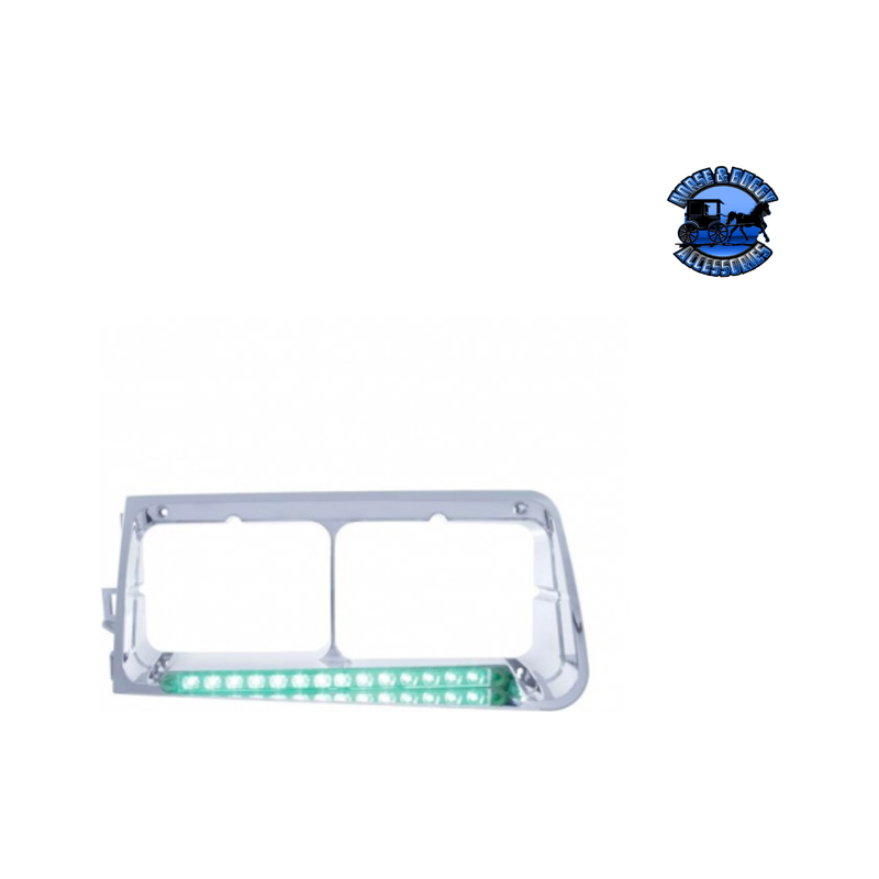 14 LED HEADLIGHT BEZEL WITH COLOR LED FOR 1989-2009 FREIGHTLINER FLD (Choose Color) (Choose Side) LED Headlight Bezel Green / Driver's Side Light Gray