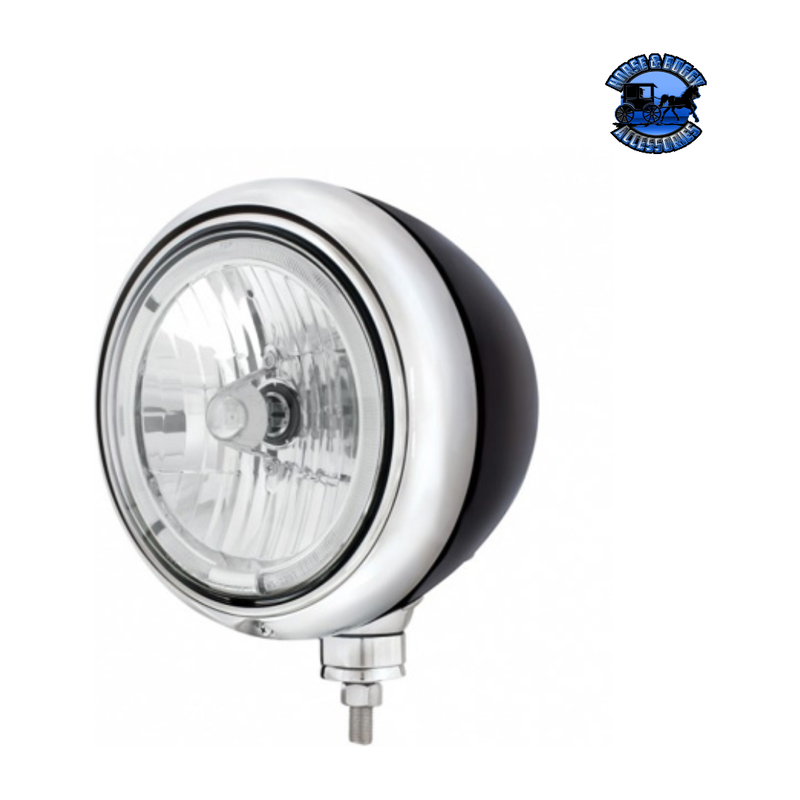 BLACK GUIDE HEADLIGHT 9007 BULB WITH LED HALO RIM (Choose Color) HEADLIGHT White Light Gray