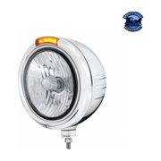 STAINLESS STEEL CLASSIC EMBOSSED STRIPE HEADLIGHT CRYSTAL H4 & DUAL MODE LED SIGNAL (Choose Color) HEADLIGHT Amber Light Gray
