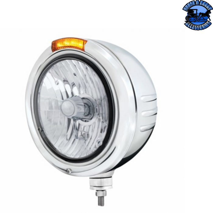 Light Gray STAINLESS STEEL CLASSIC EMBOSSED STRIPE HEADLIGHT CRYSTAL H4 & DUAL MODE LED SIGNAL (Choose Color) HEADLIGHT Amber