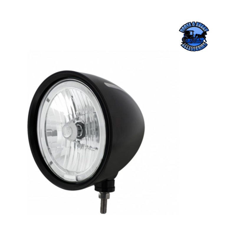 Black "Billet" Style Groove Headlight 9007 Bulb With Amber LED Halo Rim #32669 HEADLIGHT Light Gray