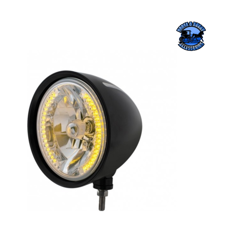 Black "Billet" Style Groove Headlight H4 Bulb With 34 Amber LED #32667 HEADLIGHT Dark Slate Gray