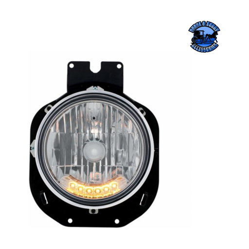 Black Crystal Headlight With 6 Amber LED For 1996-2005 Freightliner Century #31143 Crystal Headlight