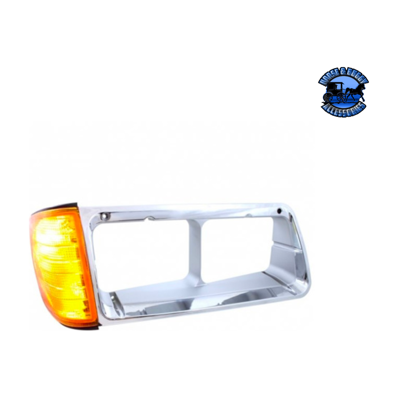 1PC HEADLIGHT BEZEL WITH TURN SIGNAL FOR 1989-2009 FREIGHTLINER FLD (Choose Side) Headlight Bezel Passenger's Side Light Gray