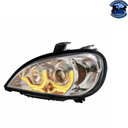 Tan PROJECTION HEADLIGHT WITH DUAL FUNCTION LIGHT BAR FOR 2001-2020 FREIGHTLINER COLUMBIA (Choose Color) (Choose Side) HEADLIGHT Chrome / Driver's Side