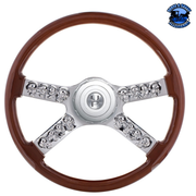 18" SKULL STEERING WHEEL WITH HUB & HORN BUTTON KIT FOR PETERBILT (2003+) & KENWORTH (2003+) #88184 steering wheel Dark Olive Green