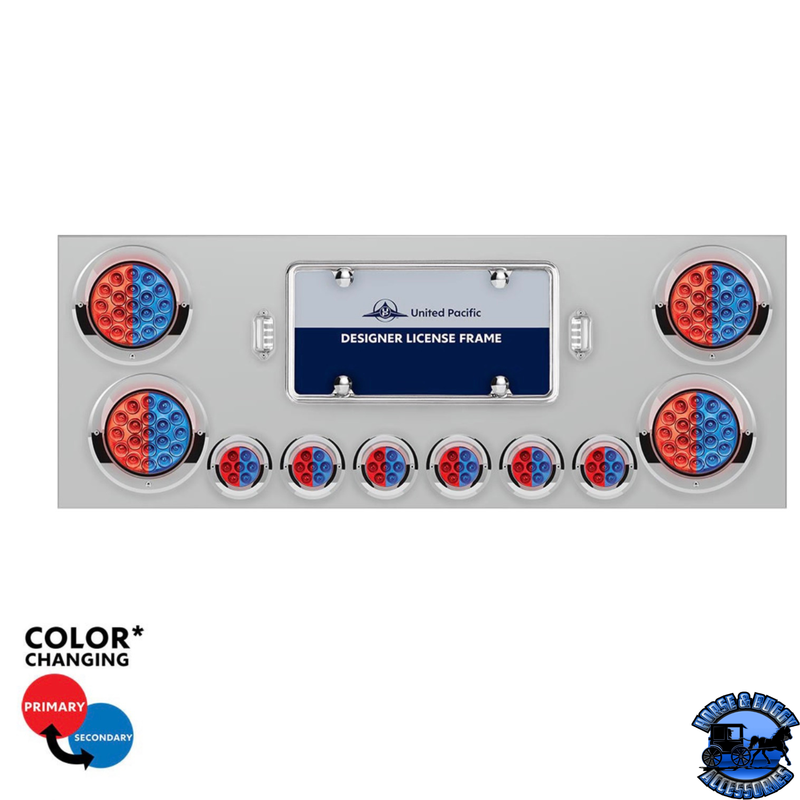 SS Rear Center Panel With 4X 19 LED 4" & 6X 7 LED 2" Double Fury Lights & Visors (Choose LED Color)
