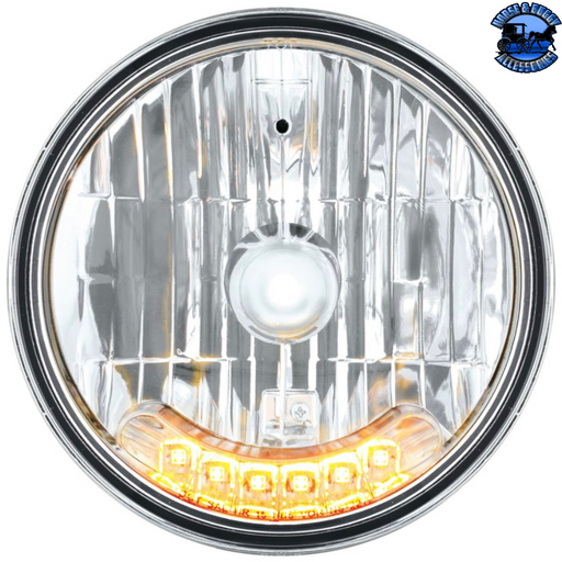 Light Gray ULTRALIT - 7" Crystal Headlight With 6 Amber LED Position Light #31247 HEADLIGHT