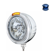 STAINLESS STEEL BULLET EMBOSSED STRIPE HEADLIGHT H4 WITH AMBER LED & DUAL MODE LED SIGNAL (Choose Color) universal headlight Amber Light Gray